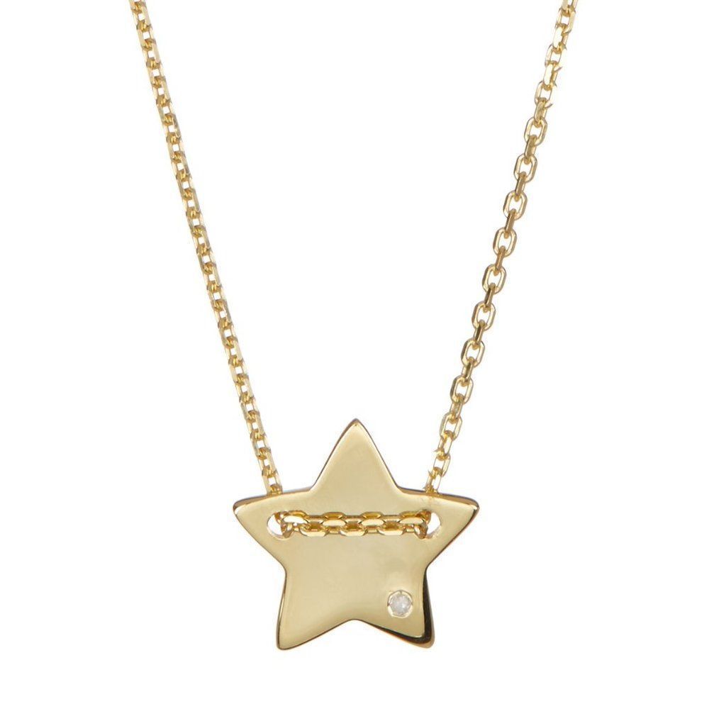 14K Yellow Gold Plated Diamond Detail Star Charm Necklace-0.01 ctw